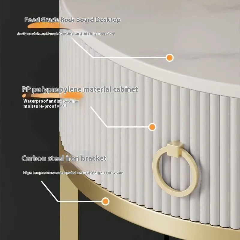 CelesteRound Modern Slate Nightstand – Minimalist Luxury Metal Side Table with Drawer for Bedroom & Living Elegance