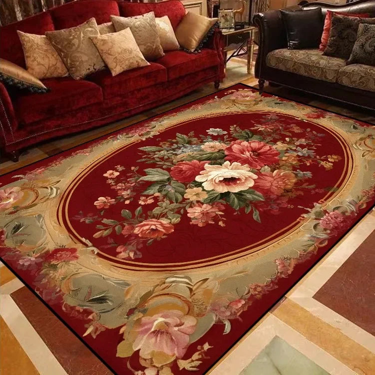 RoyalBloom Retro European Floral Rug – Soft Flannel Luxury Carpet for Living Room, Bedroom & Parlor Elegance