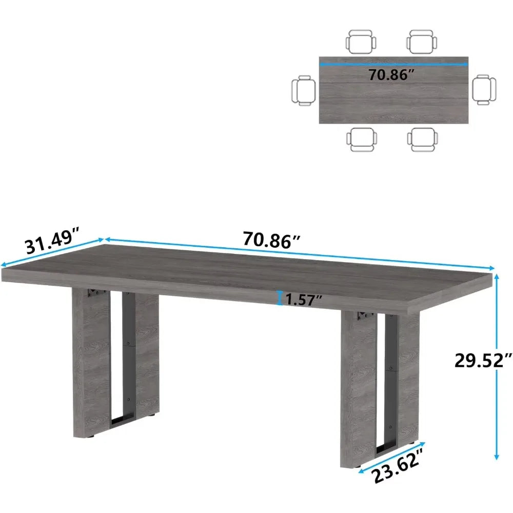 70.8” Rustic Farmhouse Dining Table – Modern Minimalist Kitchen Table for 6-8, Large Rectangle Wooden Dinner Desk for Home, Durable & Stylish