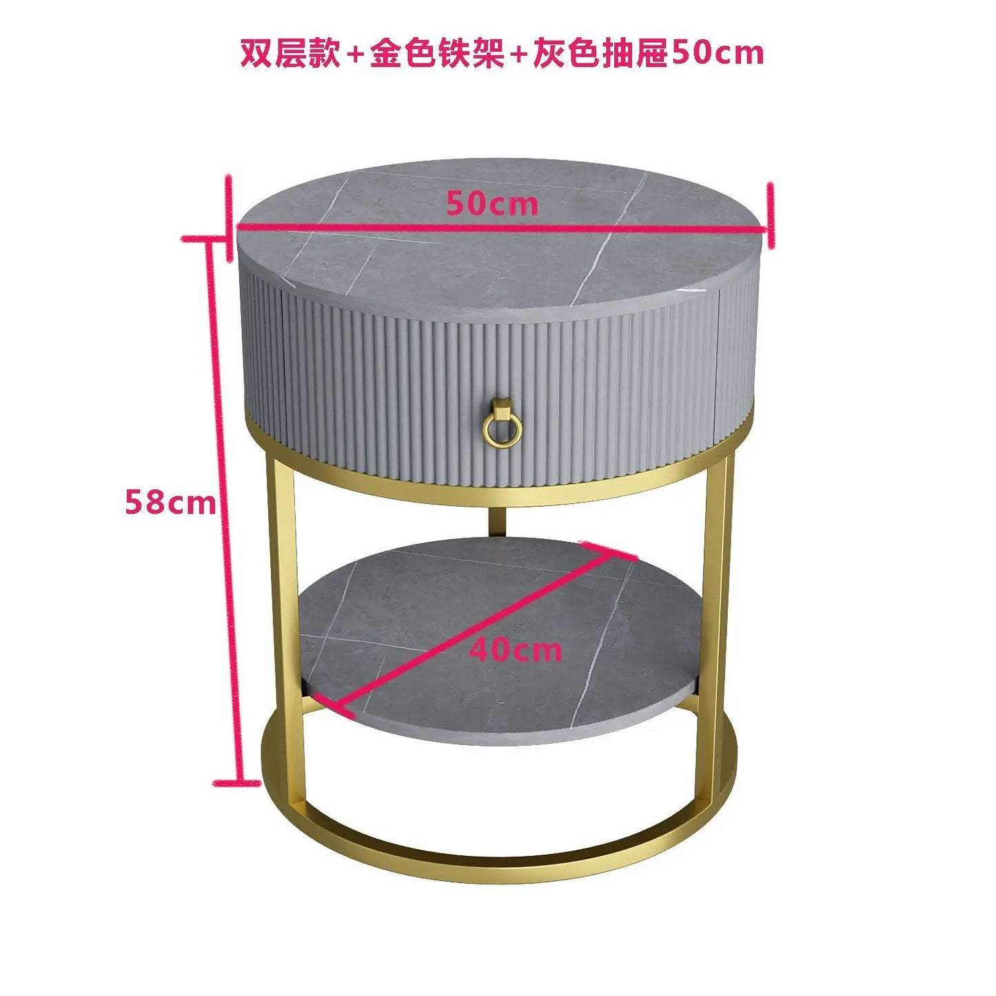 CelesteRound Modern Slate Nightstand – Minimalist Luxury Metal Side Table with Drawer for Bedroom & Living Elegance