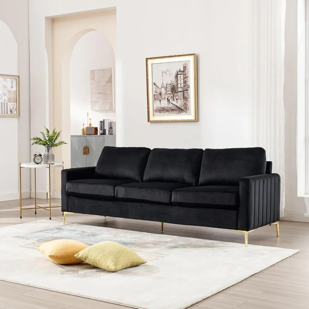 Luxurious Velvet Tufted Sofa & Loveseat Set – Modern 2-Piece Living Room Furniture with Gold Legs and Removable Cushions