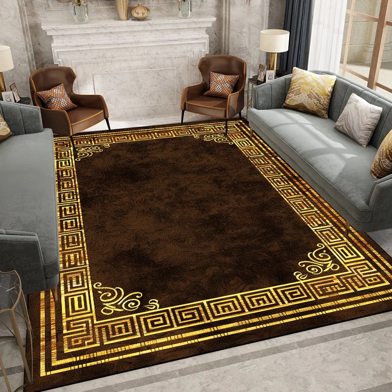 MidnightGold Luxe Flannel Area Rug – Modern Black & Gold Geometric Carpet for Living Room, Bedroom & Study Glamour