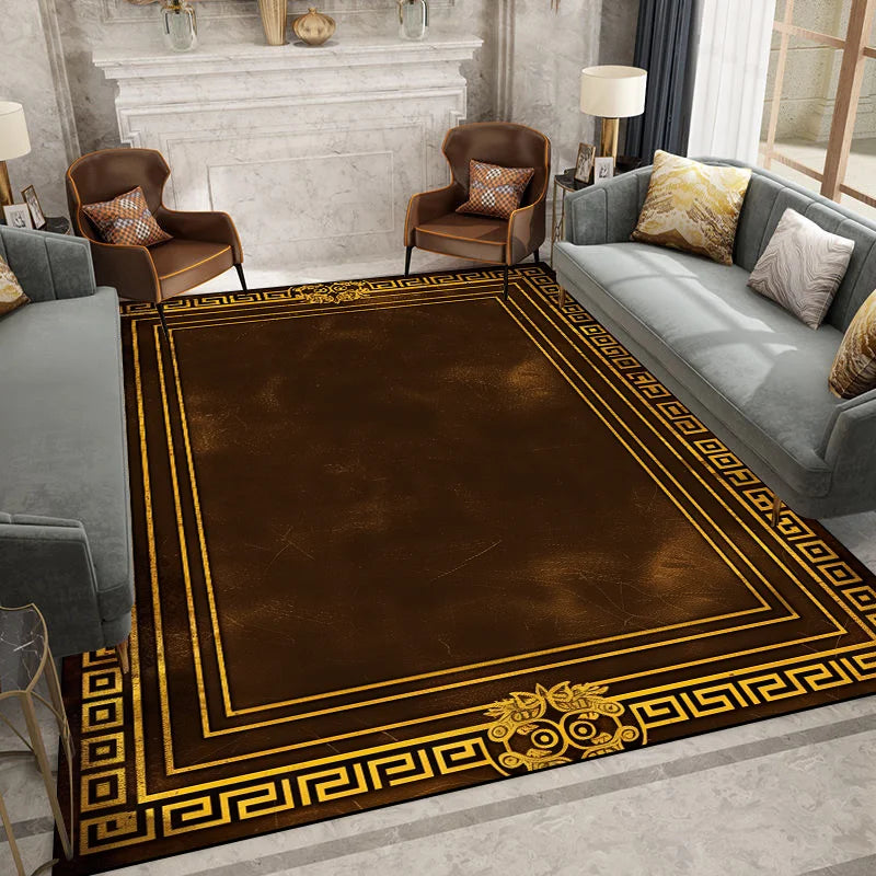 MidnightGold Luxe Flannel Area Rug – Modern Black & Gold Geometric Carpet for Living Room, Bedroom & Study Glamour