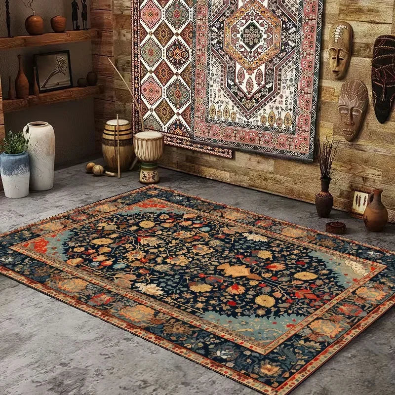 BohoPersia Retro Flannel Area Rug – Washable Anti-Slip Carpet for Living Room, Bedroom & Lounge Harmony