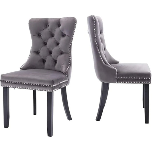 OPHELIA Velvet Dining Chairs – Luxury Tufted Upholstered Seating with Button Back & Ring Pull Detail