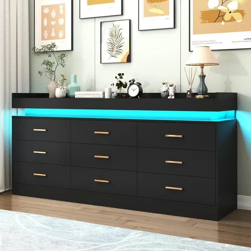 Elysian 9-Drawer LED Dresser – Modern Wood Storage for Bedroom & Living Spaces