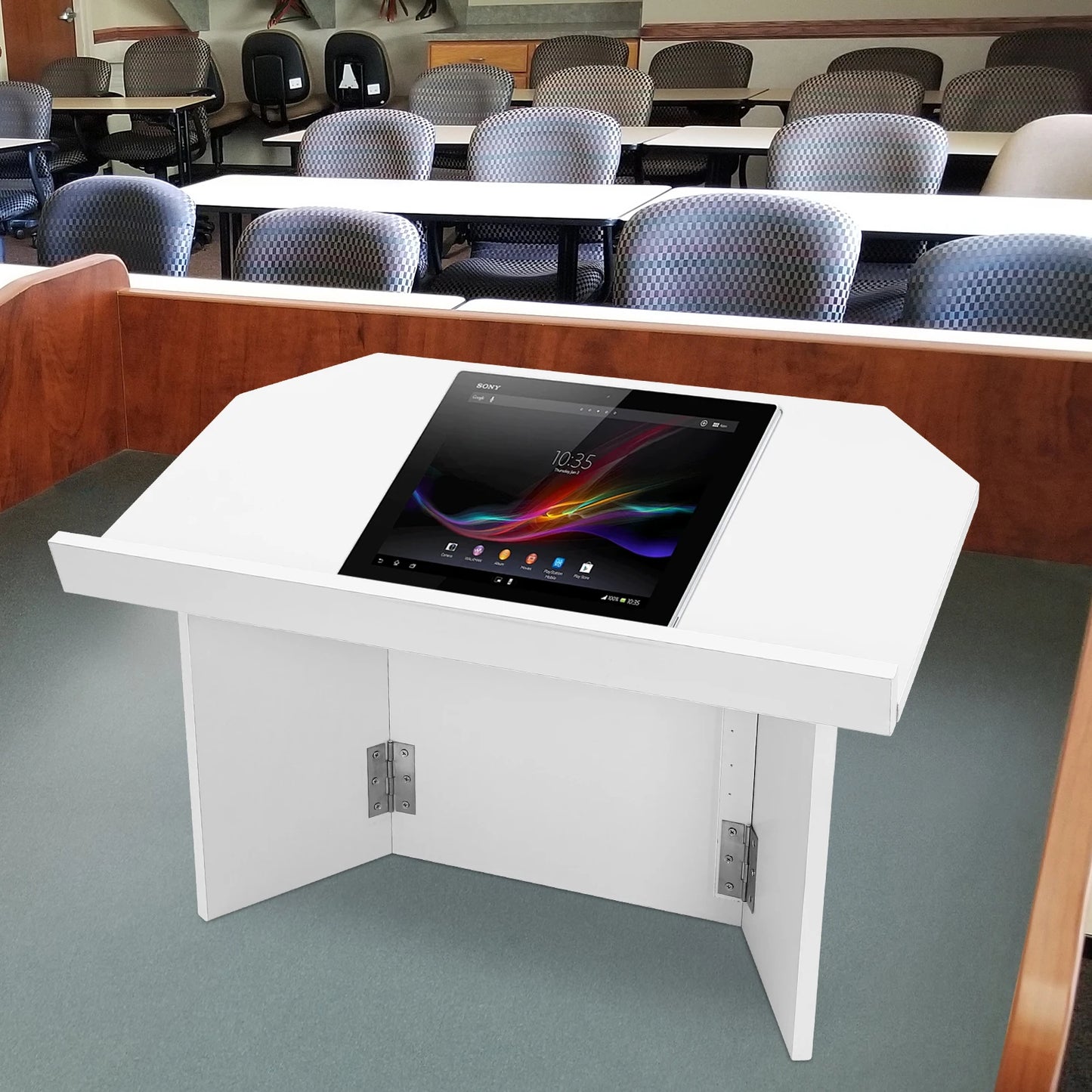 The House Of Bonney Foldable Tabletop Podium – Portable White Lectern Desk For Teachers, Churches & Home Presentations