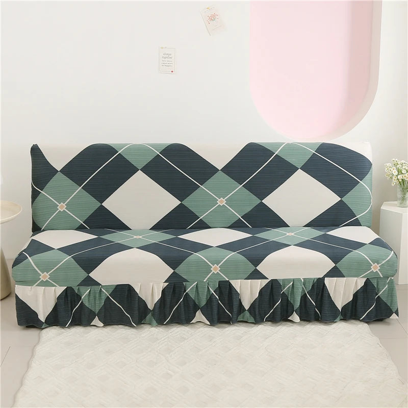 ✨ Maison Skirted Elegance – Print Armless Sofa Bed Cover with Chic Quilted Finish 🌸