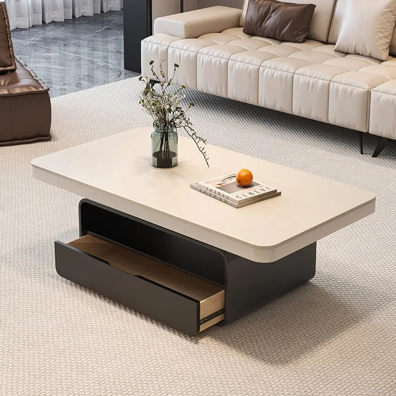 WhisperStone Luxe Living Room Coffee Table – Modern Minimalist Rock Slab Masterpiece with Storage, Style & Soul