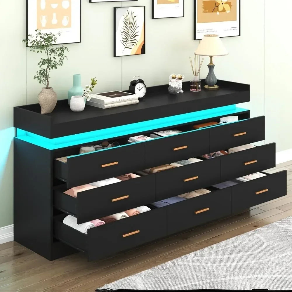 Elysian 9-Drawer LED Dresser – Modern Wood Storage for Bedroom & Living Spaces