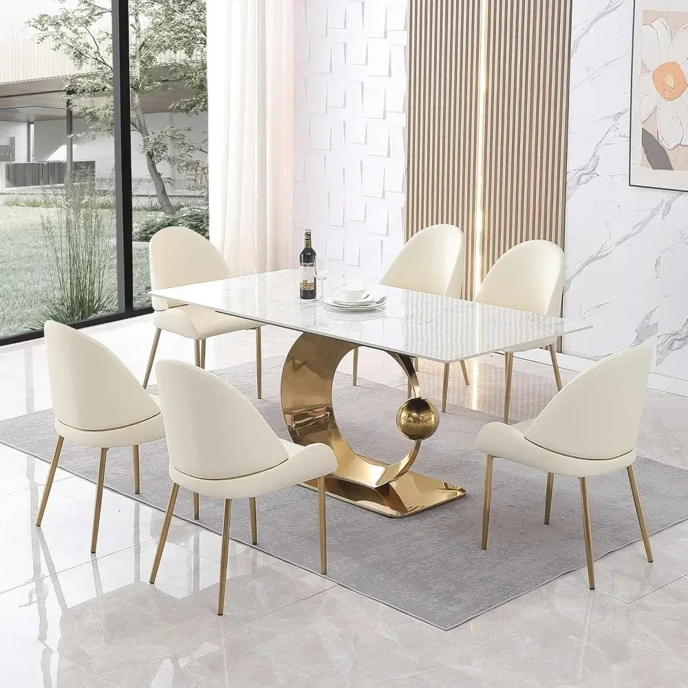 ASTORIA 7-Piece Dining Set – 71" Sintered Stone Table & Modern Upholstered Chairs