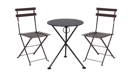 Three Piece Bistro Dining Set with 24" Round Powder Coated Steel Top and Two Paris Side Chairs