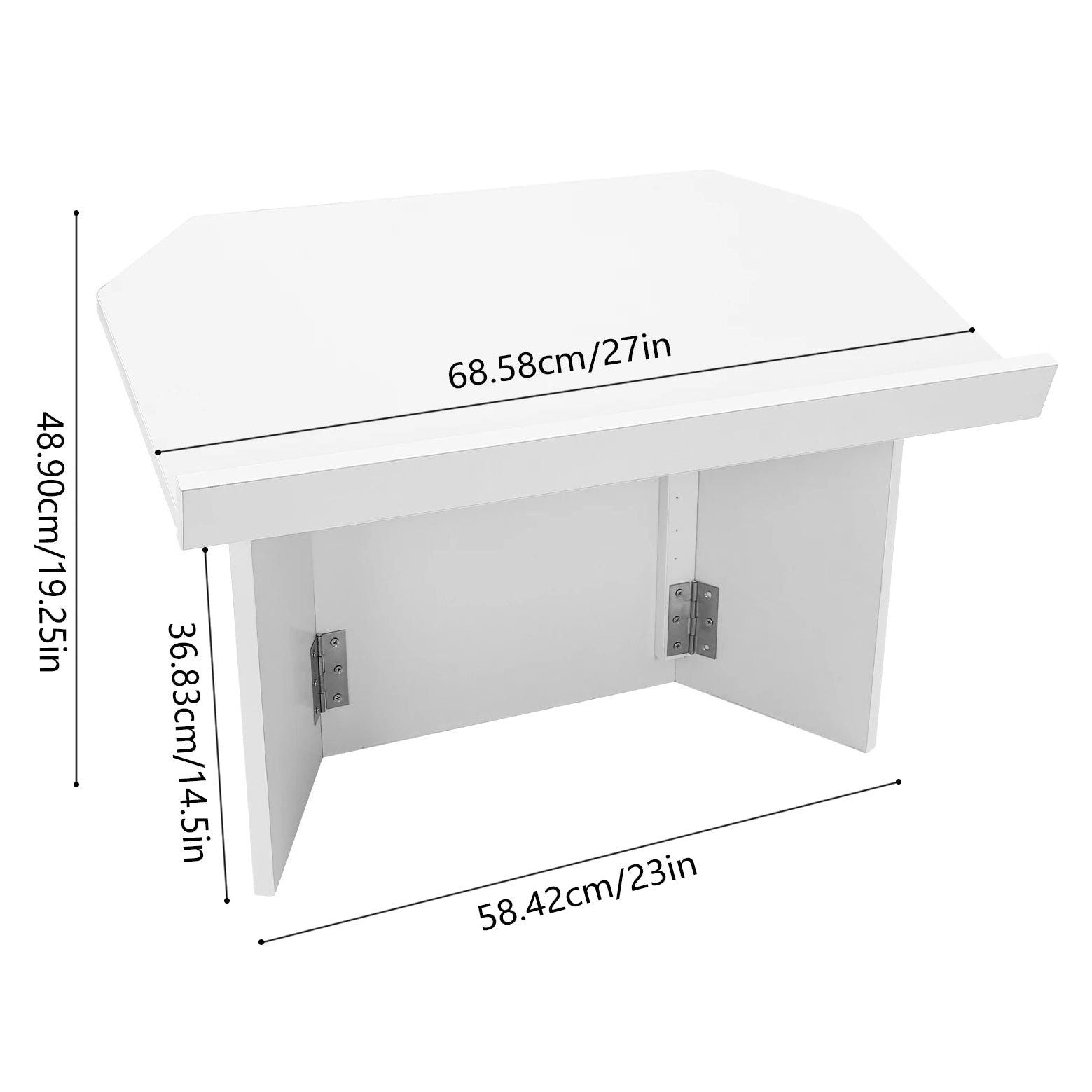 White table with dimensions labeled on a white background