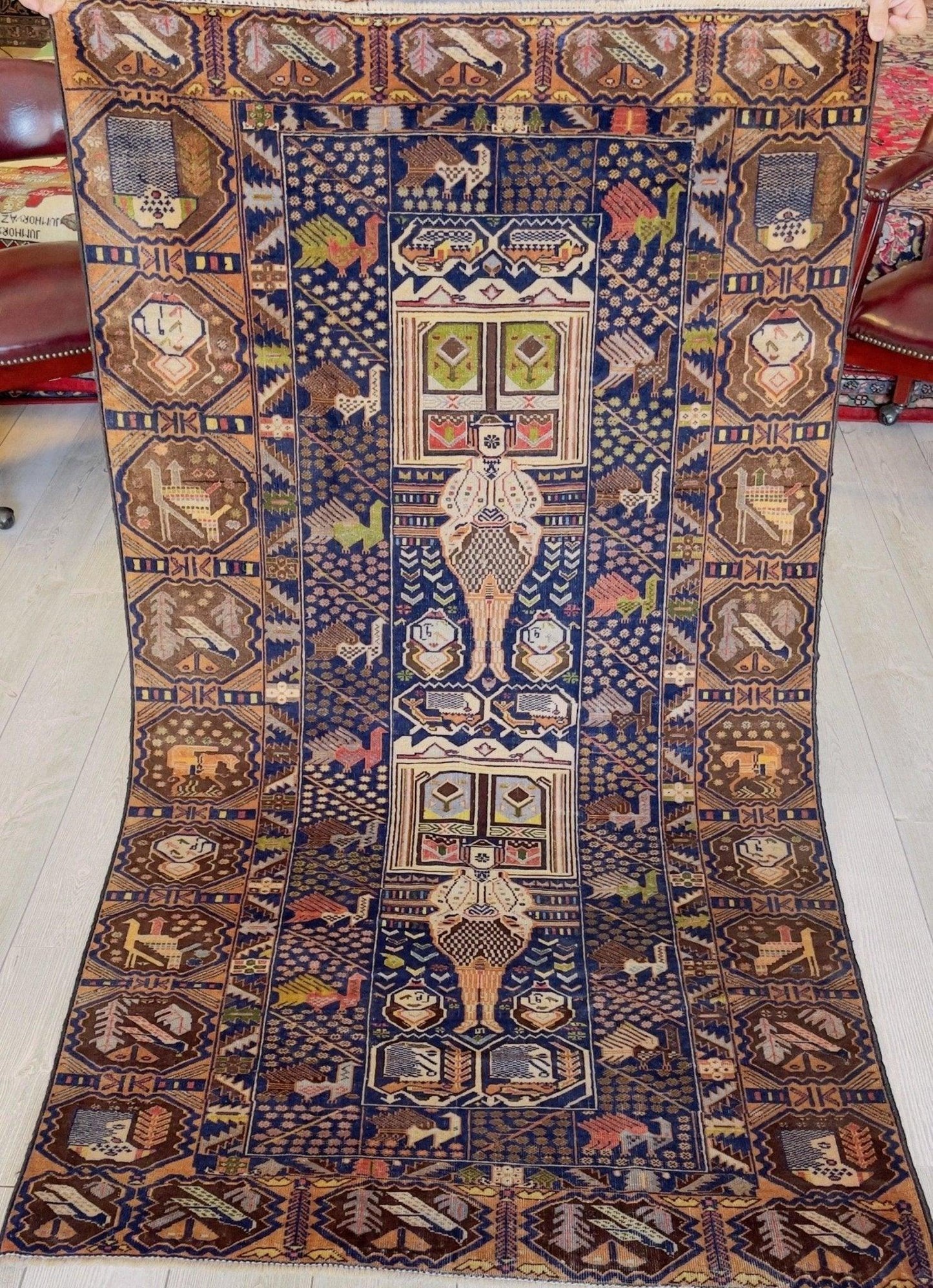 Afghani Vintage Pictorial Rug I Tribal Baluchi 4X7 Ft