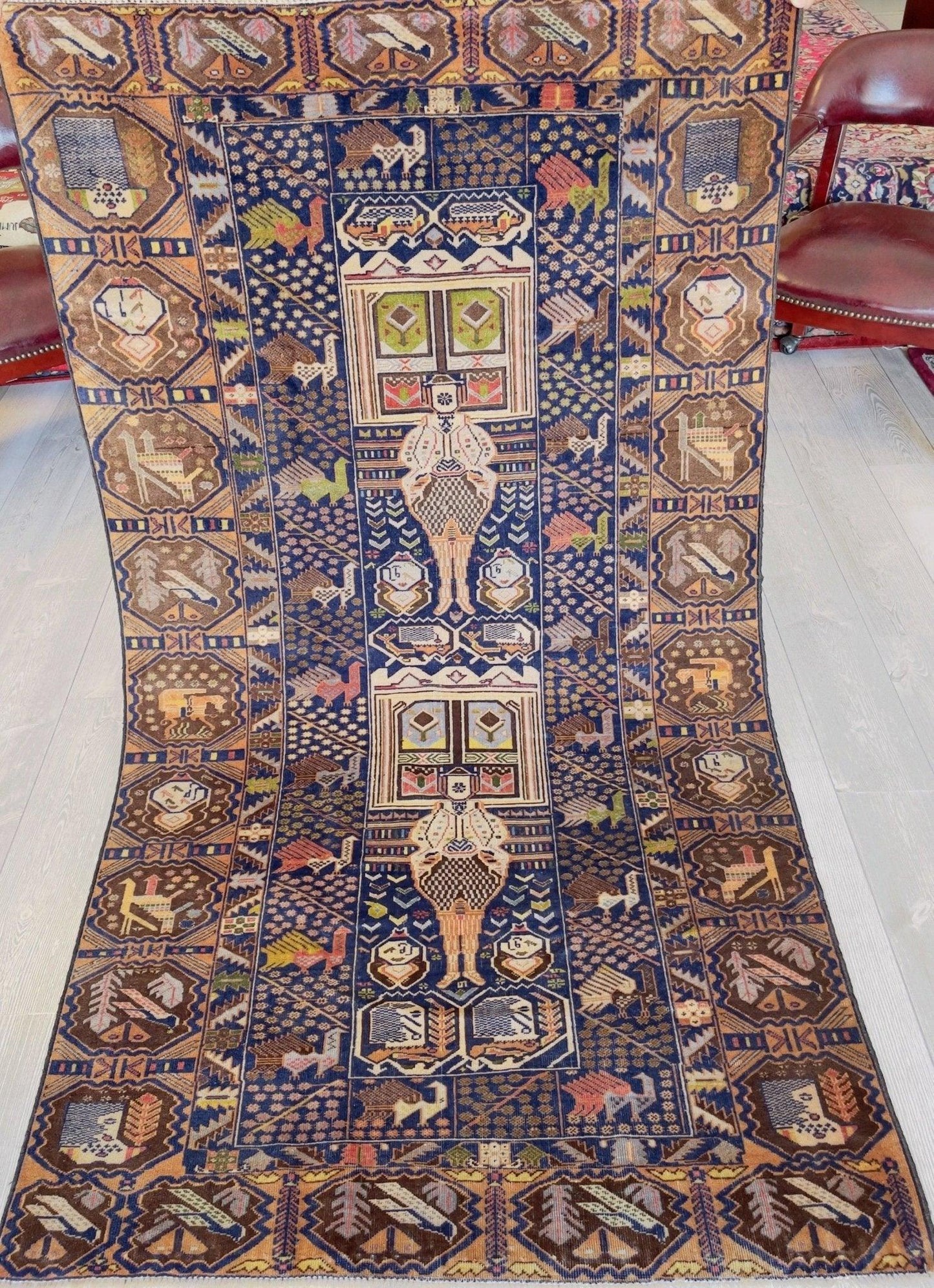 Afghani Vintage Pictorial Rug I Tribal Baluchi 4X7 Ft