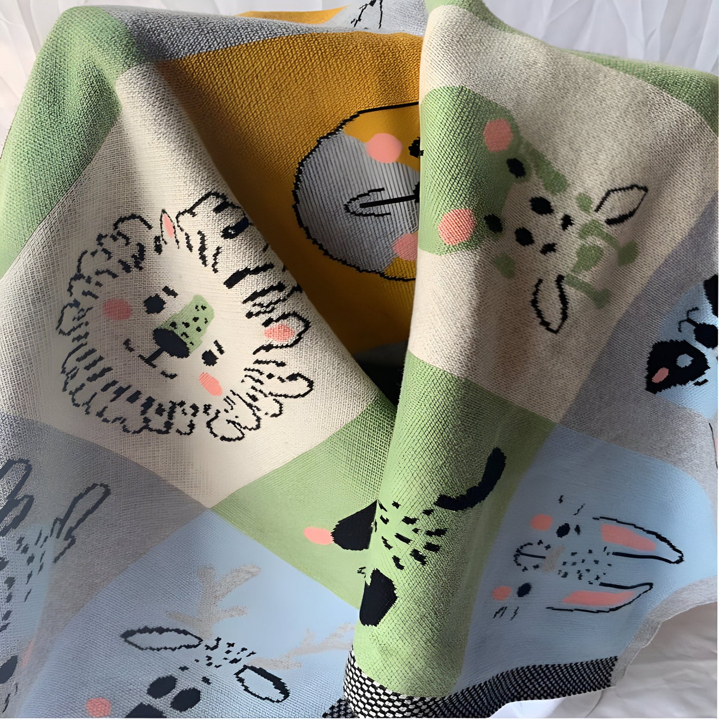 Animals In Boxes Multi Knitted Cotton Baby Blanket