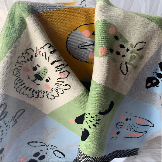 Animals In Boxes Multi Knitted Cotton Baby Blanket