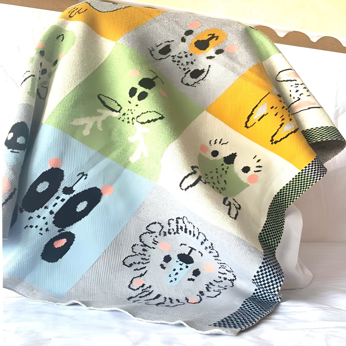 Animals In Boxes Multi Knitted Cotton Baby Blanket