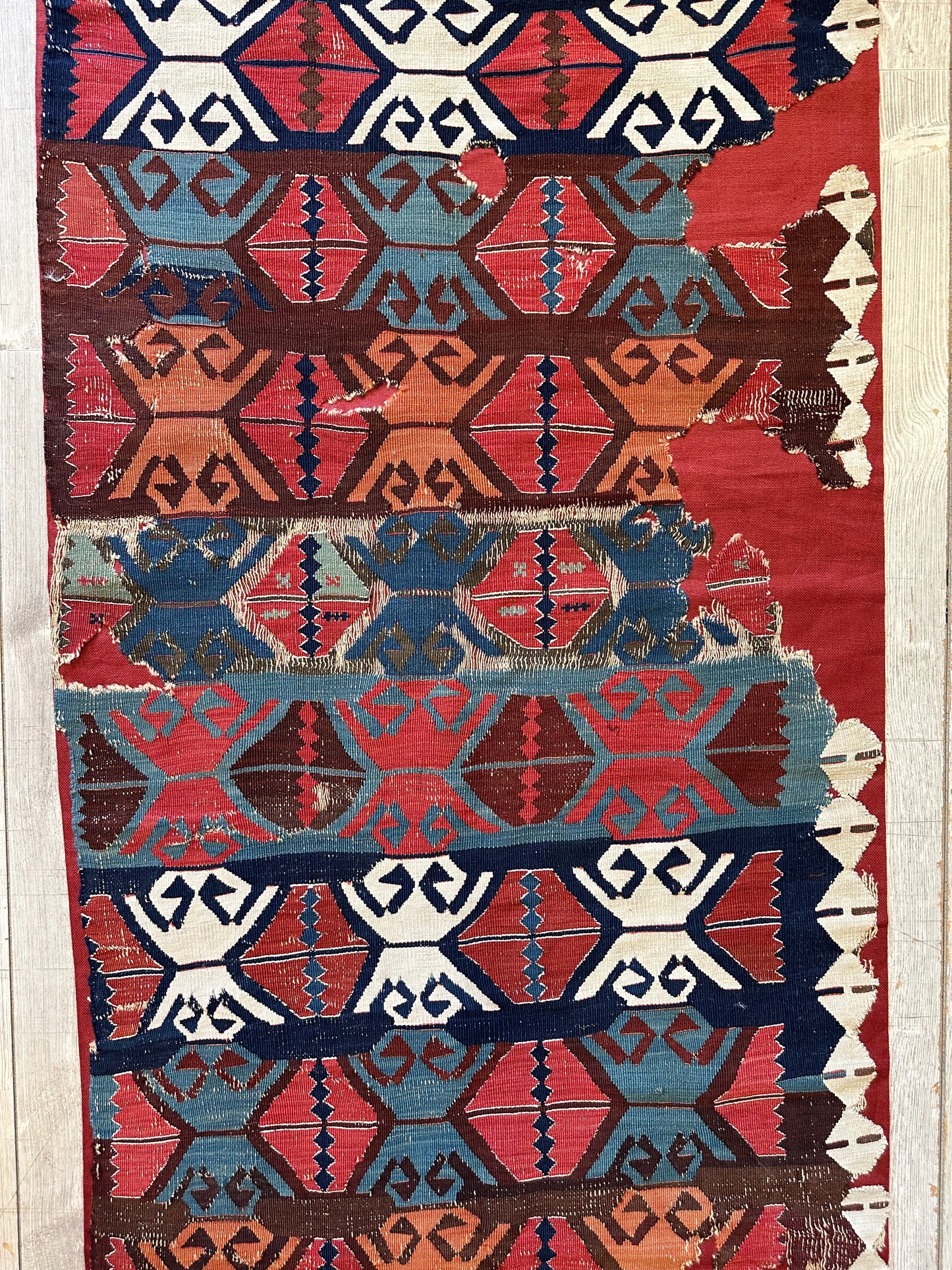 Antique Anatolian Long Kilim Fragment | 19th Century Hand-Woven Wool