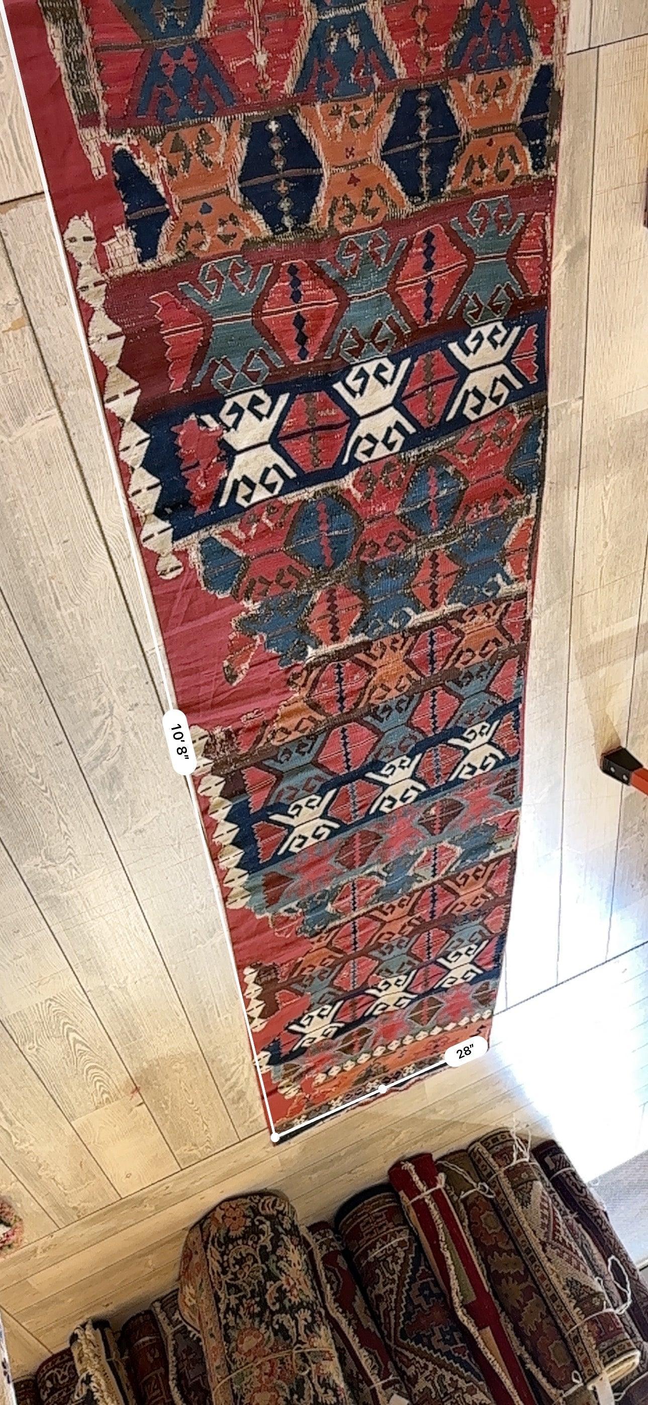 Antique Anatolian Long Kilim Fragment | 19th Century Hand-Woven Wool