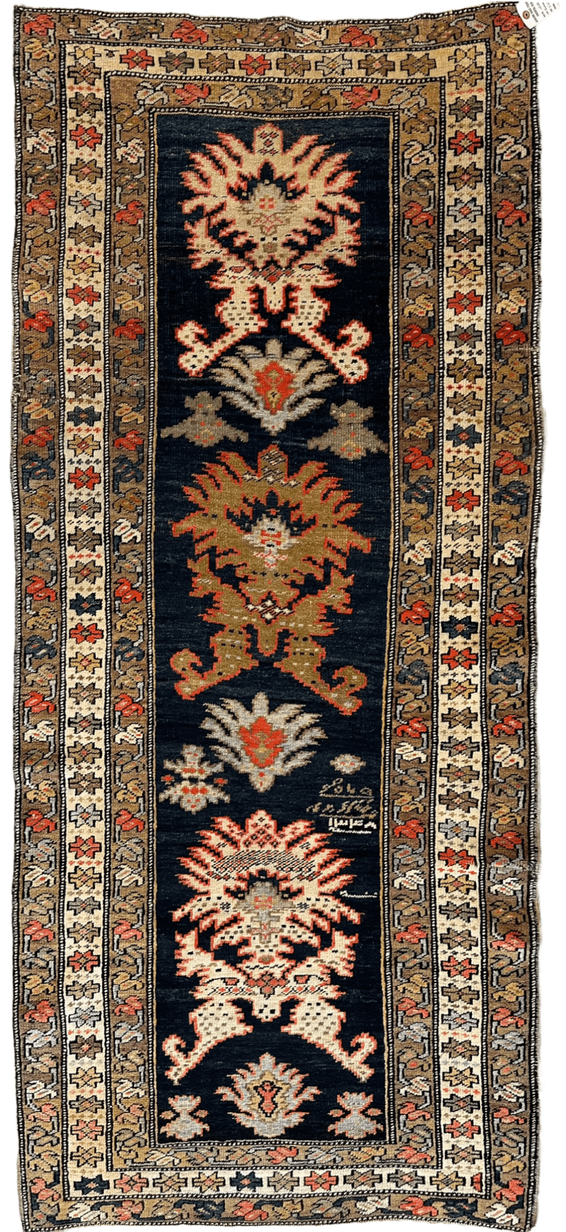 Antique Caucasian Karabakh Signed & Dated Wool on Wool Runner Rug 3 X 7