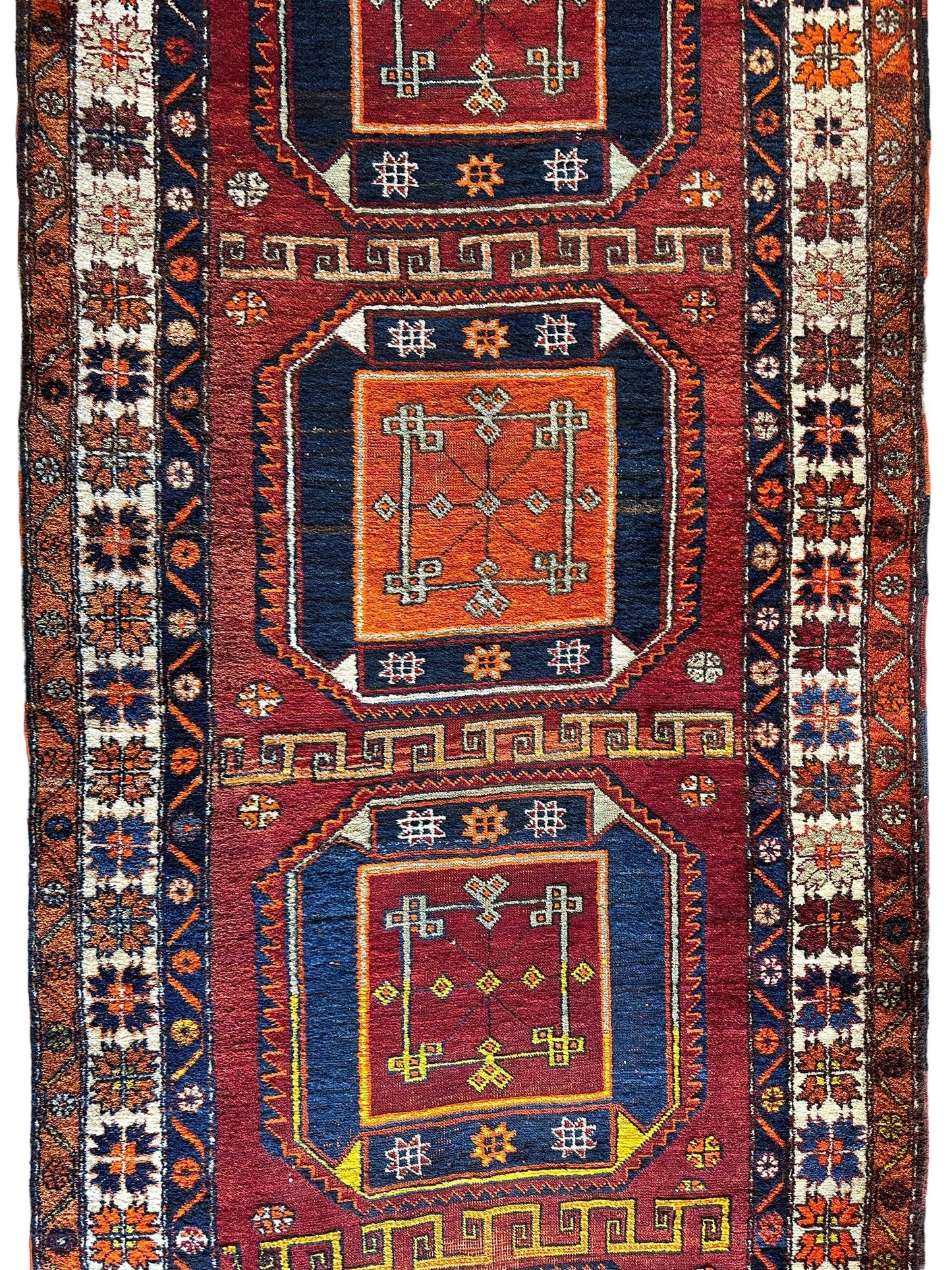 Antique circa 1920's Kurdish-Kazak Geometric Motifs Runner 3’8” x 12’3”