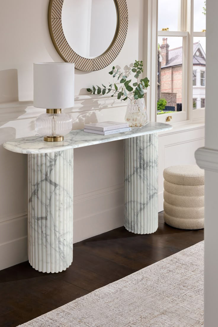 Arabescato Carara Marble Fluted Legs Designer Console