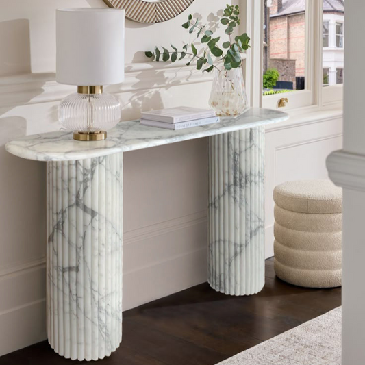 Arabescato Carara Marble Fluted Legs Designer Console