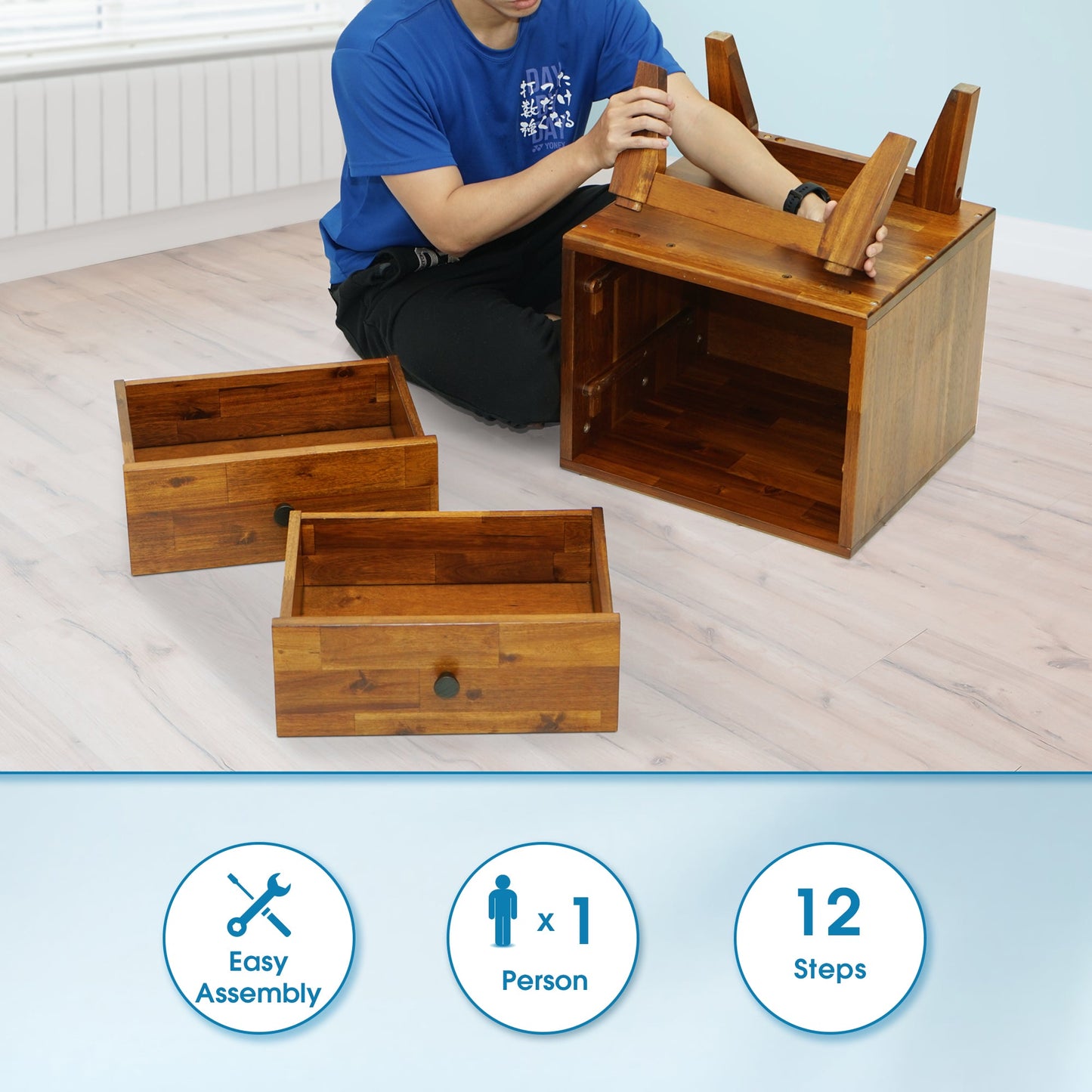 Acacia Silvia 2-Drawer Solid Wood Nightstand for Modern Bedrooms