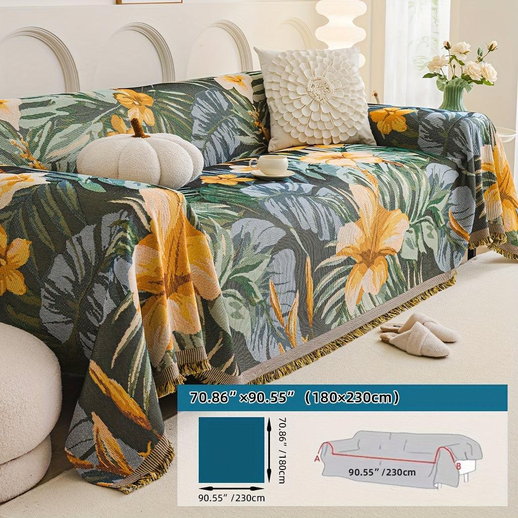 Boho Chic Double-sided Chenille Sofa Cover with Tassels - All-Season