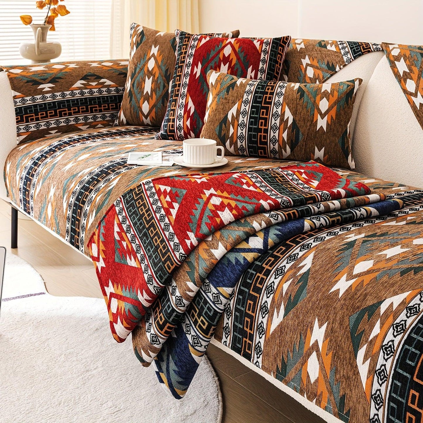 Boho Couch Cover - Chic Snow Chenille Sofa Slipcover