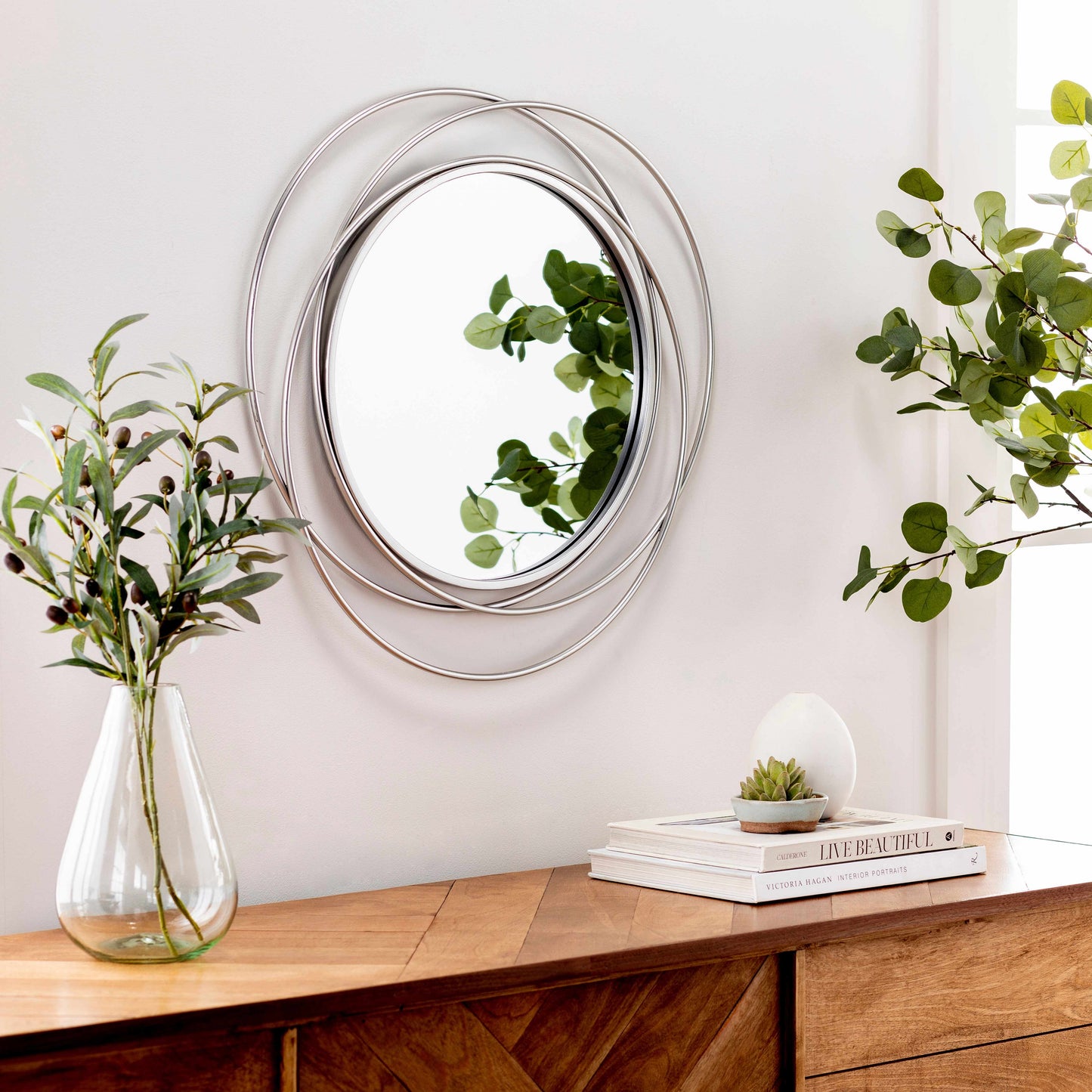 Basay Round Silver Gray Mirror