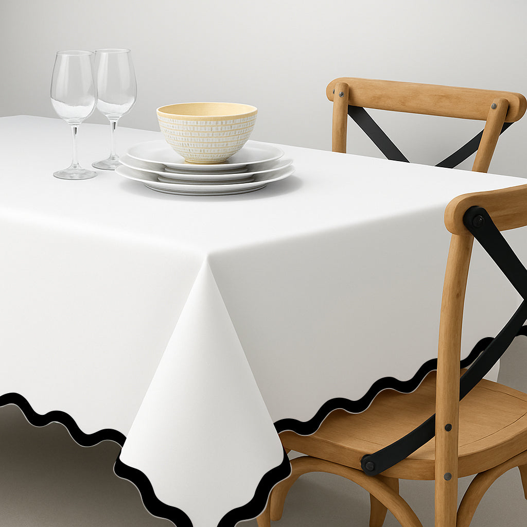 Applique Scalloped Embroidery Cotton Table Cloth