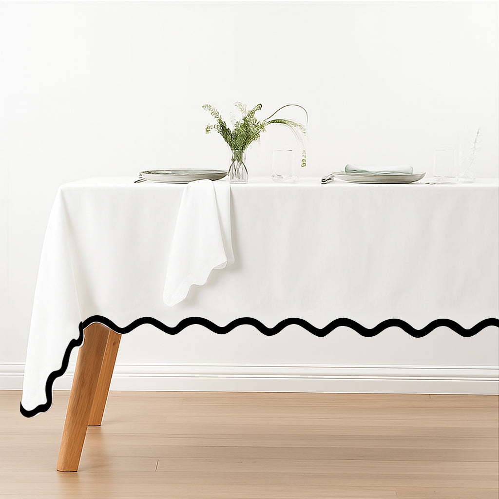 Applique Scalloped Embroidery Cotton Table Cloth