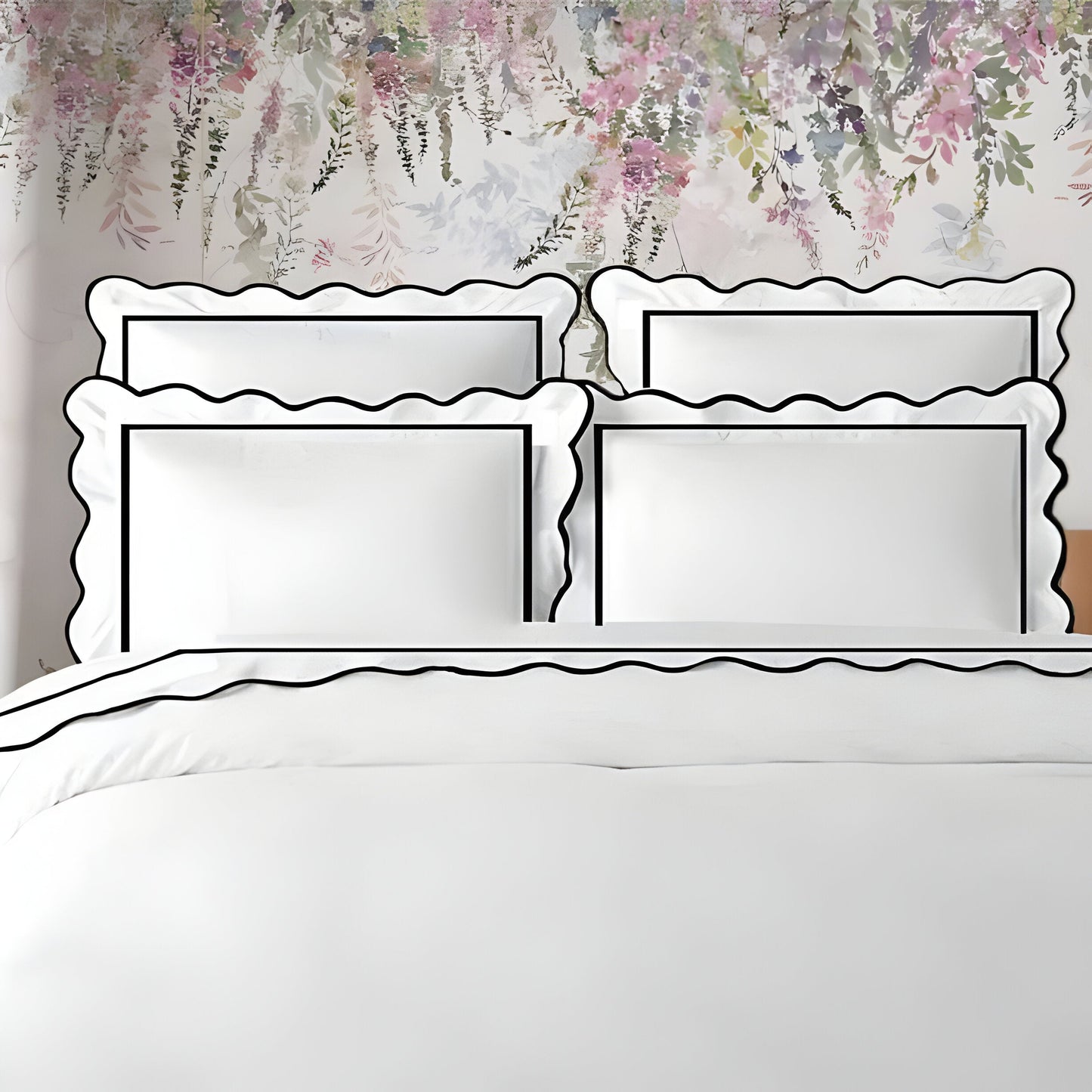 400TC Cotton Scallop Embroidery & Border Sateen Solid Duvet Cover Set