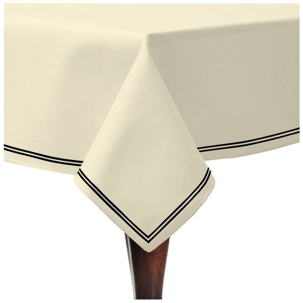 Double Embroidery Border Sateen Cotton Solid Table Cloth - Ivory