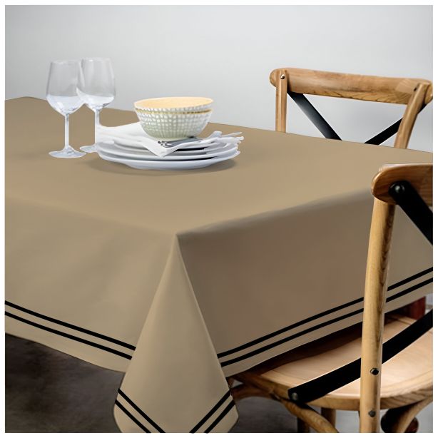 Double Embroidery Border Sateen Cotton Solid Table Cloth - Taupe