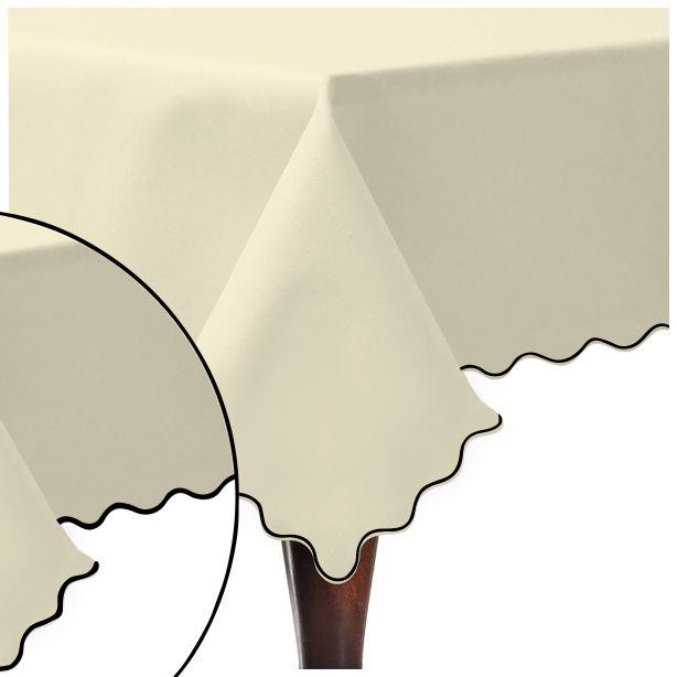Scallop Embroidery Sateen Cotton Solid Table Cloth - Ivory