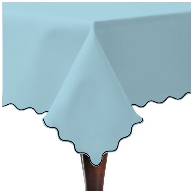 Scallop Embroidery Sateen Cotton Solid Table Cloth - Light Blue
