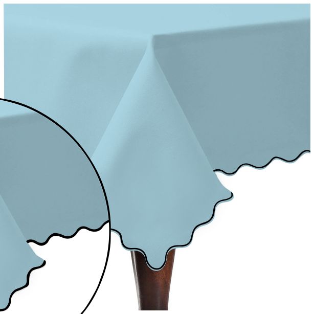 Scallop Embroidery Sateen Cotton Solid Table Cloth - Light Blue