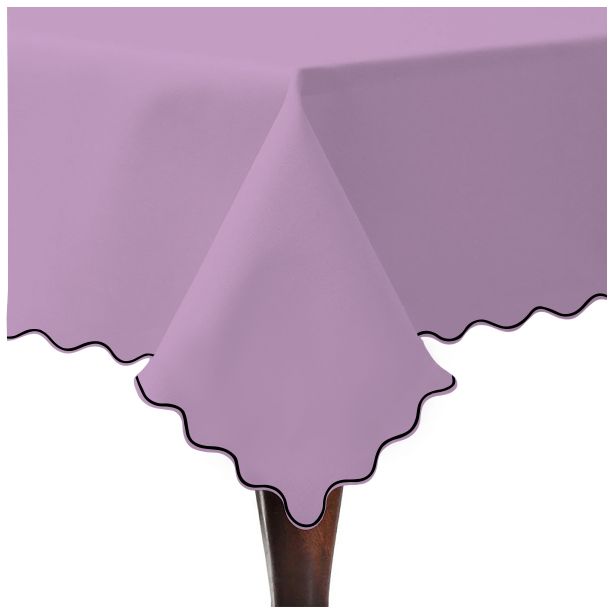 Scallop Embroidery Sateen Cotton Solid Table Cloth - Lilac