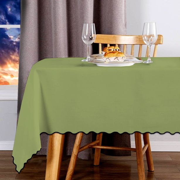 Scallop Embroidery Sateen Cotton Solid Table Cloth - Sage