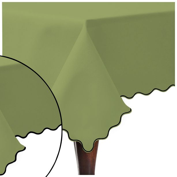 Scallop Embroidery Sateen Cotton Solid Table Cloth - Sage