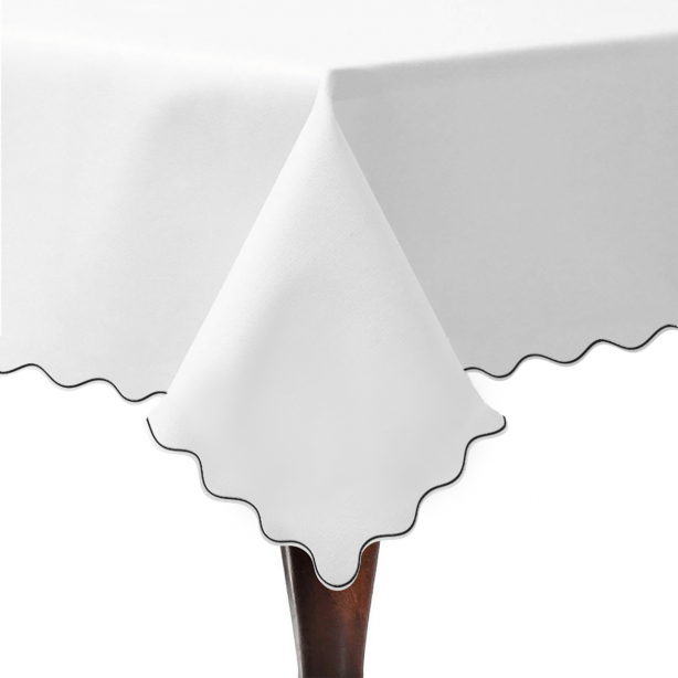 Scallop Embroidery Sateen Poly Cotton Solid Table Cloth