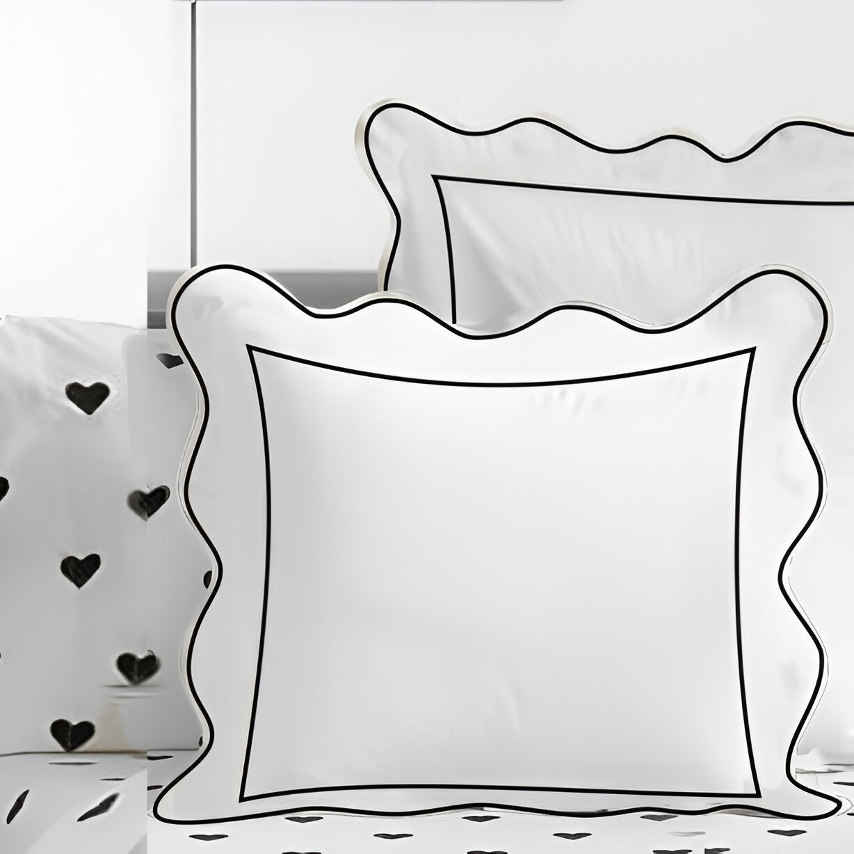 400TC Cotton Scallop Embroidery & Border Sateen Solid Euro Sham