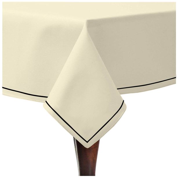 Single Embroidery Border Sateen Cotton Solid Table Cloth - Ivory