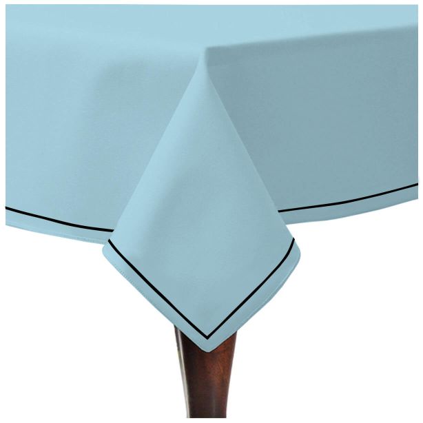 Single Embroidery Border Sateen Cotton Solid Table Cloth - Light Blue