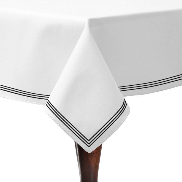 Triple Embroidery Border Sateen Cotton Solid Table Cloth