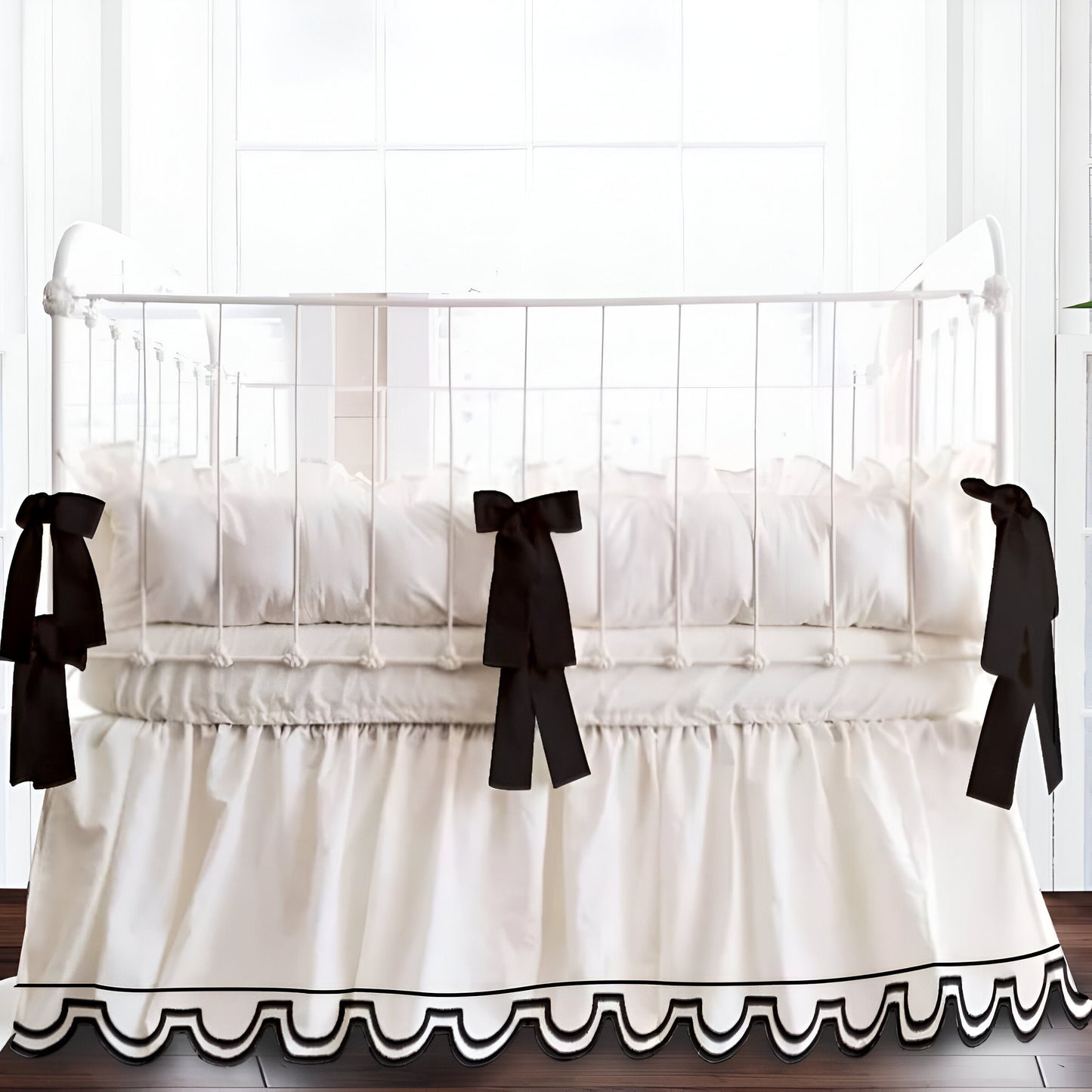 U Shape Scallop Embroidery Cotton Gathered Crib Skirt