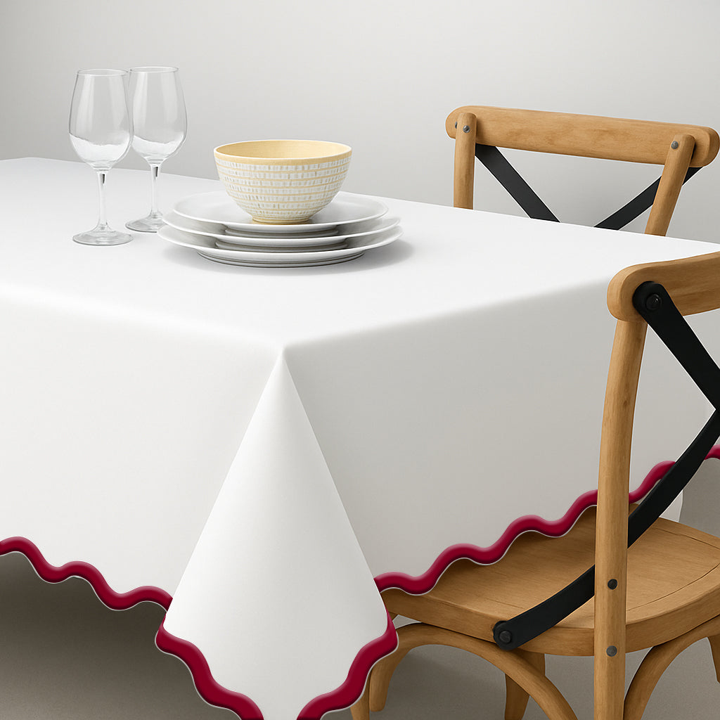 Applique Scalloped Embroidery Cotton Table Cloth